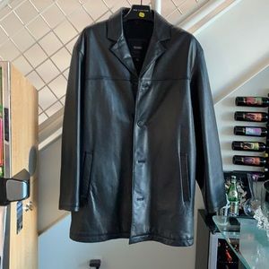 Leather mid length coat